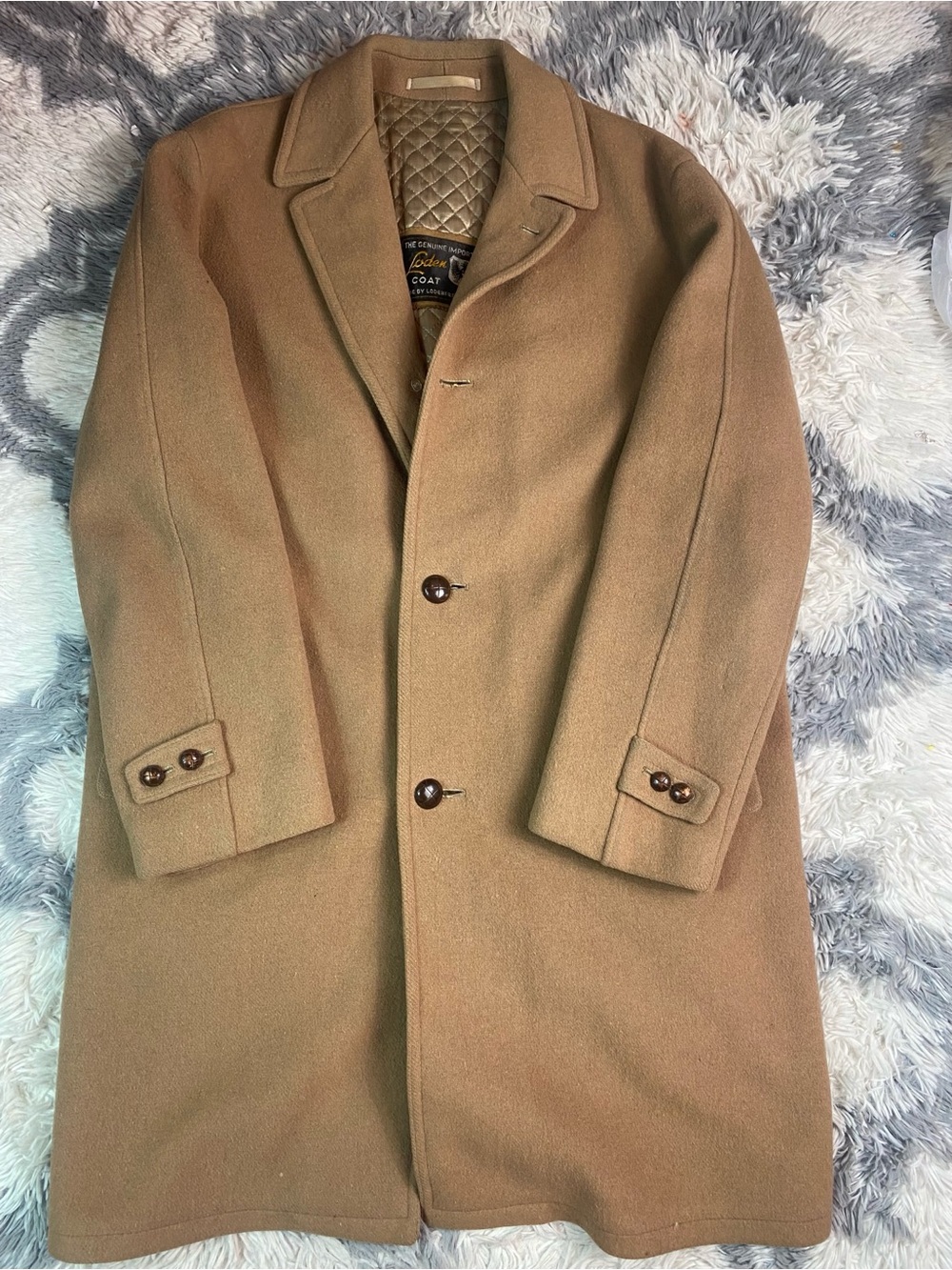 Vintage LODENFREY Muncher Loden Overcoat Tan XL Wool Blend  Small Hole